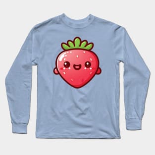 Strawberry Smile Face Emoji Long Sleeve T-Shirt